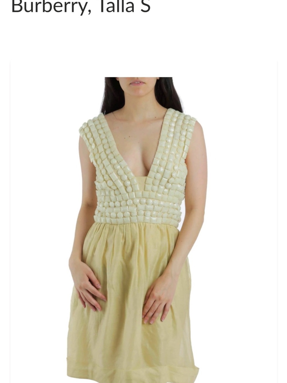 Burberry Pale Cream Textured V-Neck Sleeveless Dress